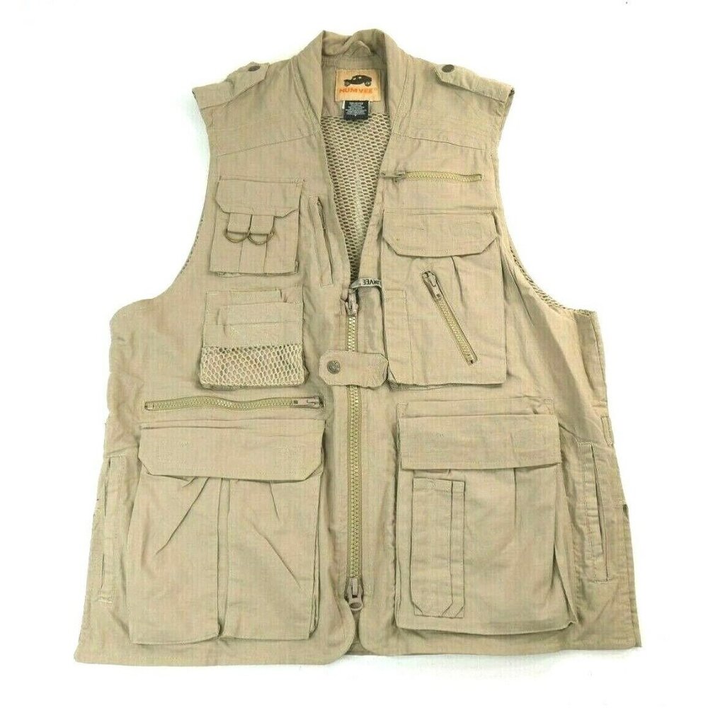 Humvee by CampCo Tan Khaki Safari Outdoor Fishing Photo Vest Mens Size Small